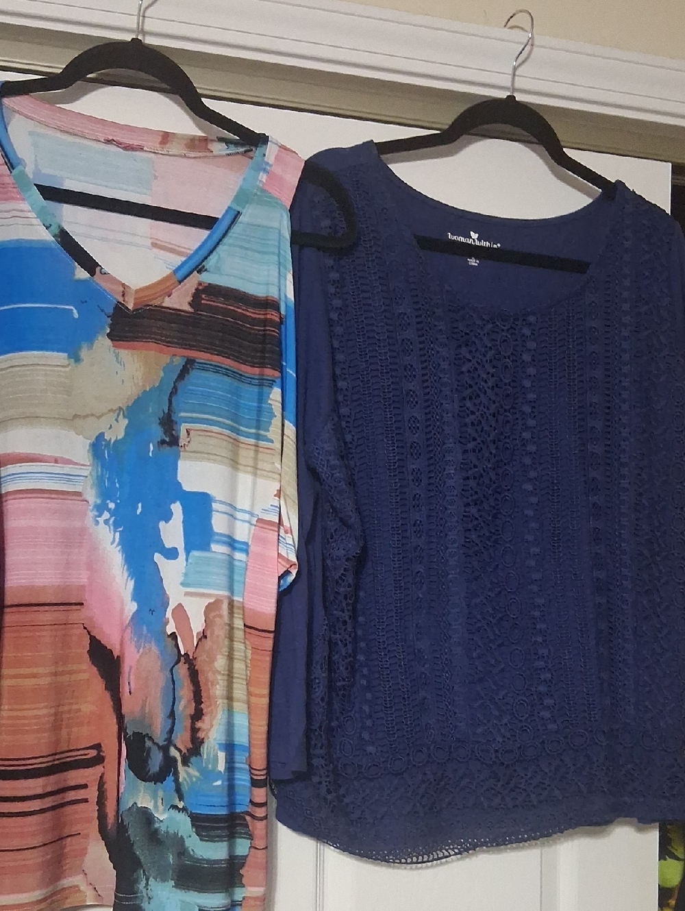 Set Of 2 , Woman Within Blue Top Sz L, Graphic Knit Top  Sz L Both For $26
